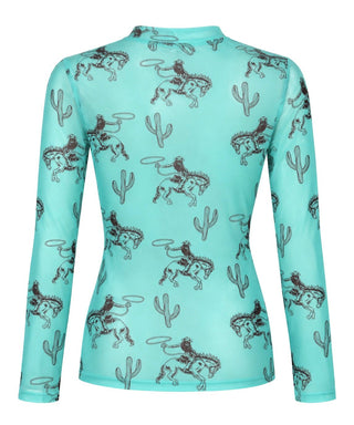 Western Cowboy Cactus Print Mesh Top