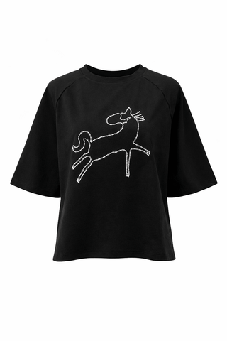 Whimsical Pony Italian Top- Black