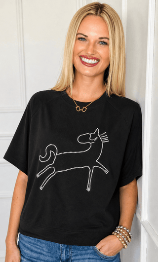 Whimsical Pony Italian Top- Black