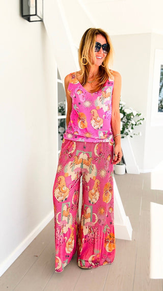 Whimsical Zodiac Piega Italian Pleated Pants