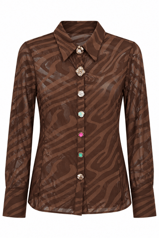 Whisper Wave Jewel Button Top - Coffee