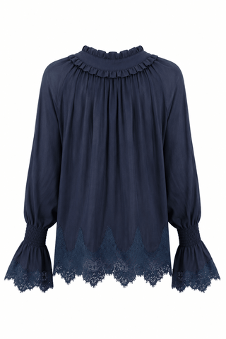 Whispered Romance Italian Blouse- Navy
