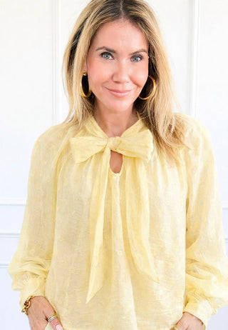 Whispered Romance Tie Neck Italian Top -Butter Yellow