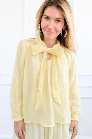 Whispered Romance Tie Neck Italian Top -Butter Yellow