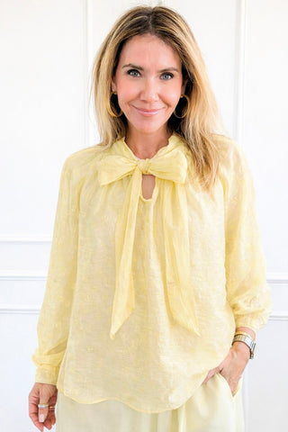 Whispered Romance Tie Neck Italian Top -Butter Yellow