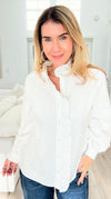 Whispered Ruffles Collared Top - Off White-130 Long Sleeve Tops-JODIFL-Coastal Bloom Boutique, find the trendiest versions of the popular styles and looks Located in Indialantic, FL