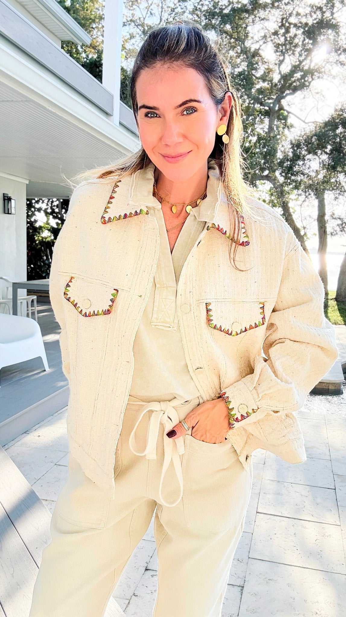 Whispered Trim Textured Jacket-160 Jackets-LA ROS-Coastal Bloom Boutique, find the trendiest versions of the popular styles and looks Located in Indialantic, FL