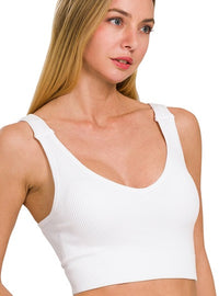 Ribbed Cropped Tank Top - White-220 Intimates-Zenana-Coastal Bloom Boutique, find the trendiest versions of the popular styles and looks Located in Indialantic, FL