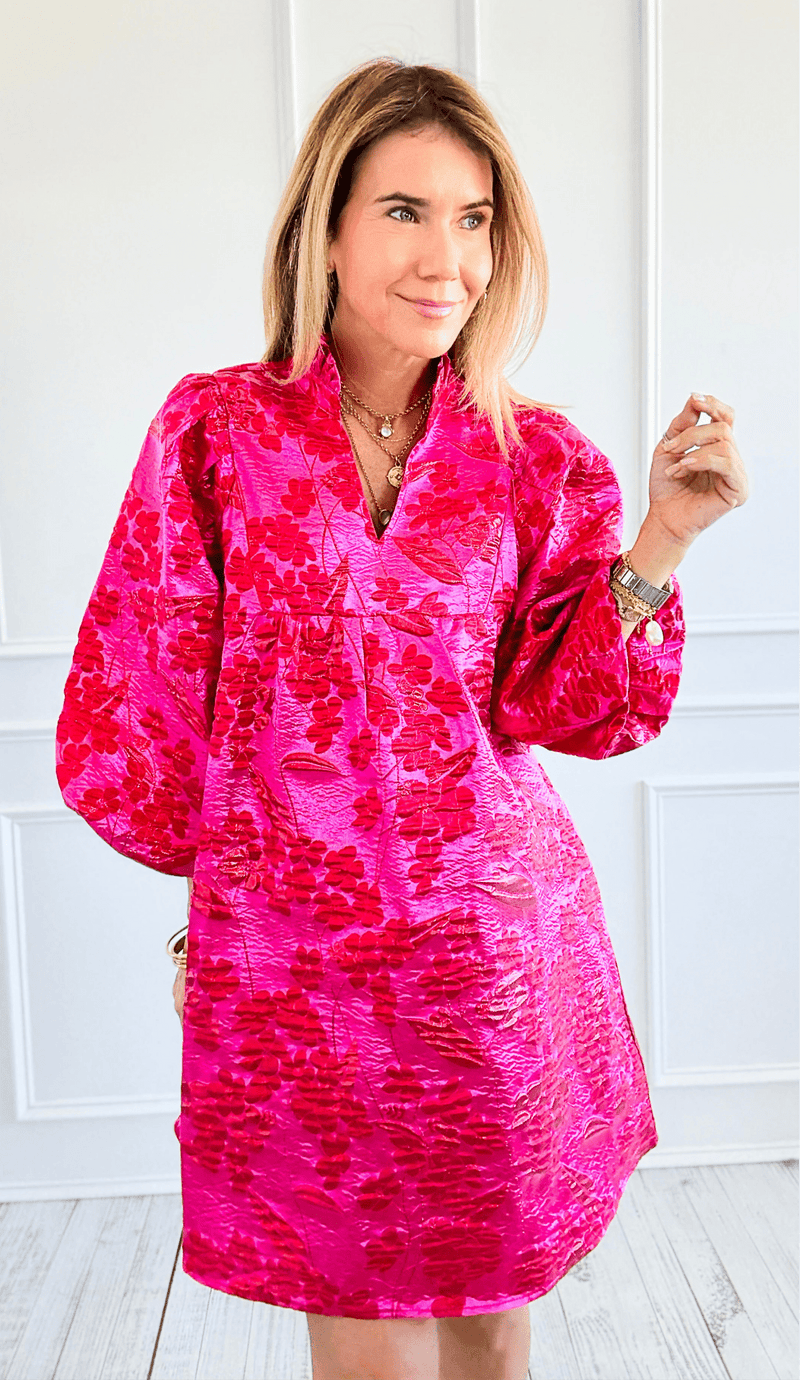 Wild Bloom Jacquard Dress-200 Dresses/Jumpsuits/Rompers-JODIFL-Coastal Bloom Boutique, find the trendiest versions of the popular styles and looks Located in Indialantic, FL