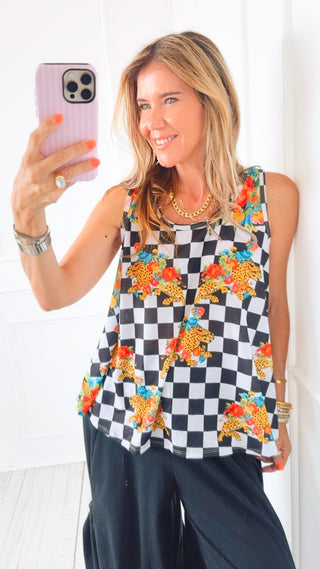 Wild Check Sleeveless Italian Tank