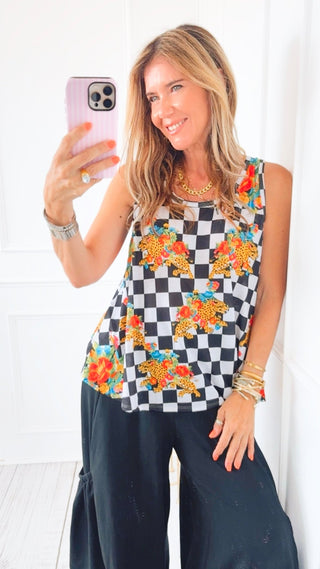 Wild Check Sleeveless Italian Tank