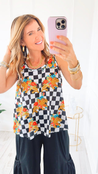 Wild Check Sleeveless Italian Tank
