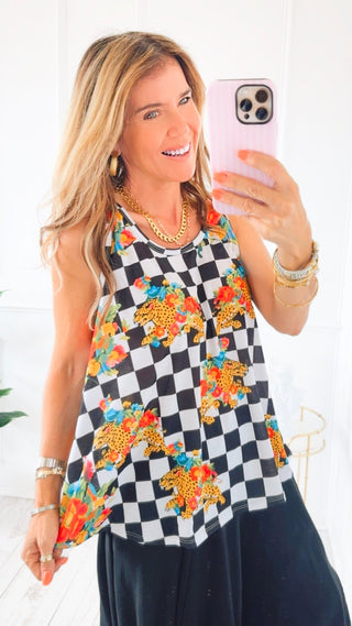 Wild Check Sleeveless Italian Tank