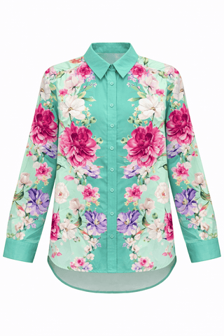 Wild Garden Button Down Top - Green