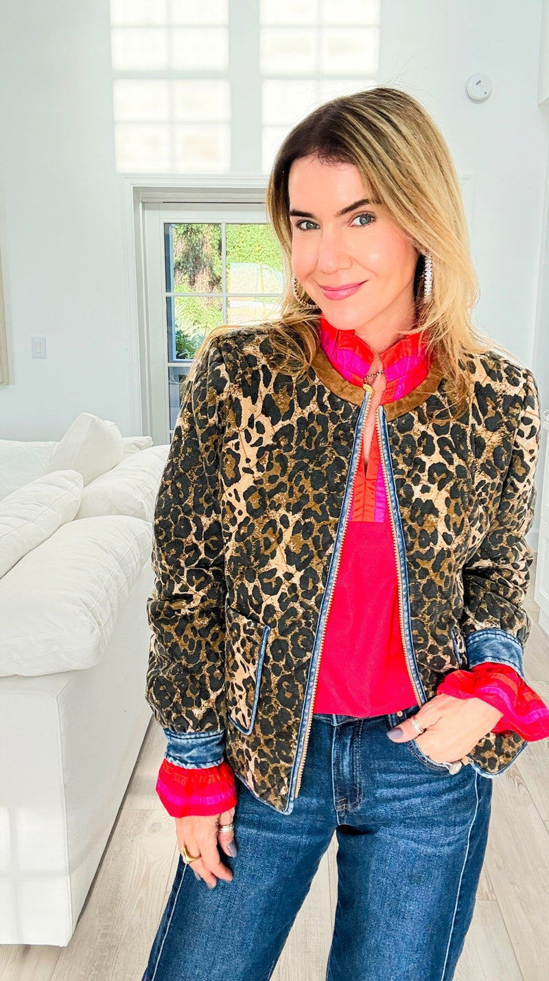 Wild Moonlight Leopard Quilt Jacket-160 Jackets-JODIFL-Coastal Bloom Boutique, find the trendiest versions of the popular styles and looks Located in Indialantic, FL