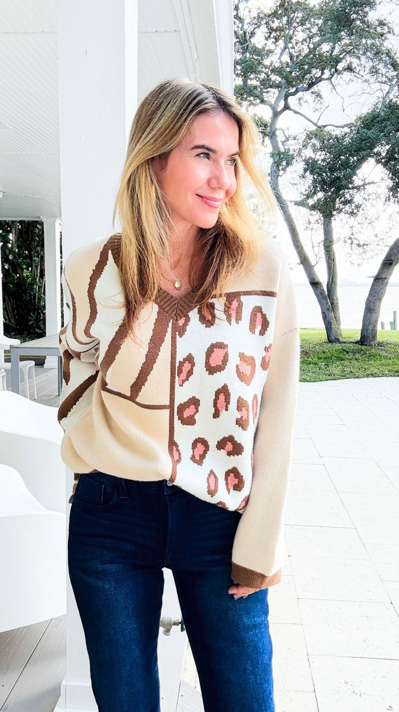 Wild Patchwork Sweater-140 Sweaters-Rousseau-Coastal Bloom Boutique, find the trendiest versions of the popular styles and looks Located in Indialantic, FL