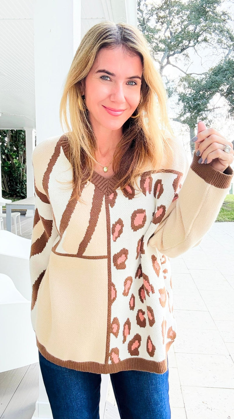 Wild Patchwork Sweater-140 Sweaters-Rousseau-Coastal Bloom Boutique, find the trendiest versions of the popular styles and looks Located in Indialantic, FL