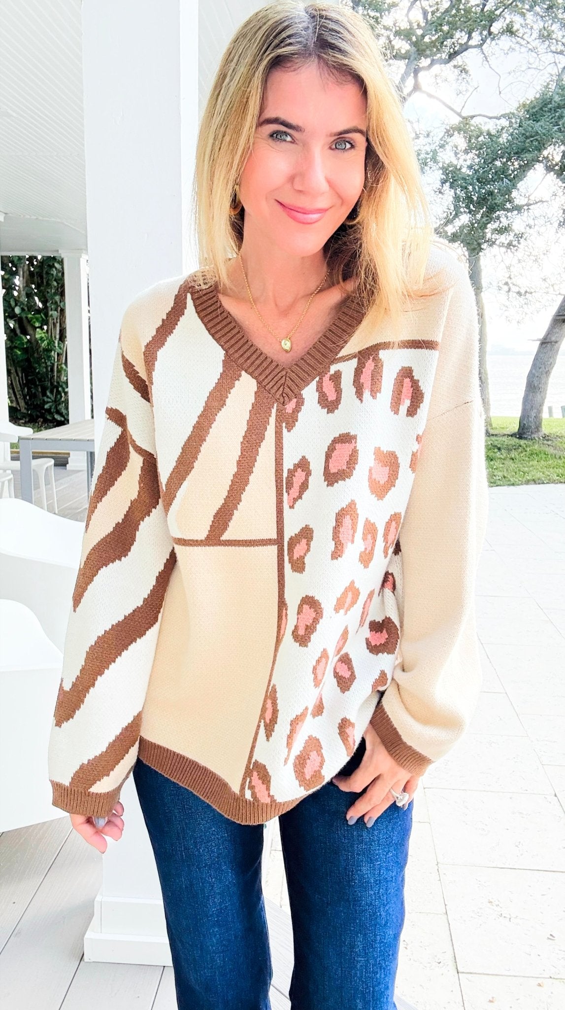 Wild Patchwork Sweater-140 Sweaters-Rousseau-Coastal Bloom Boutique, find the trendiest versions of the popular styles and looks Located in Indialantic, FL