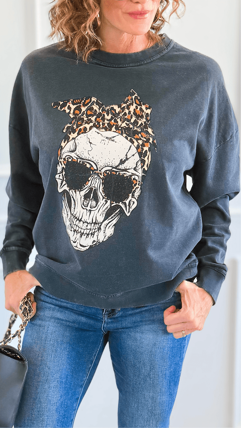 Wild Rebel Skull Italian Sweatshirt-110 Long Sleeve Tops-FIRSTAGE-Coastal Bloom Boutique, find the trendiest versions of the popular styles and looks Located in Indialantic, FL