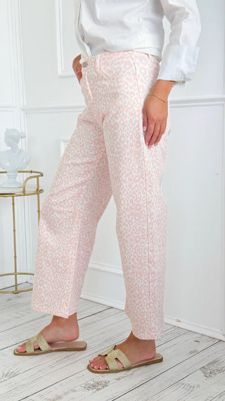 Wild Side Leopard Barrel Leg Crop Jean - PInk