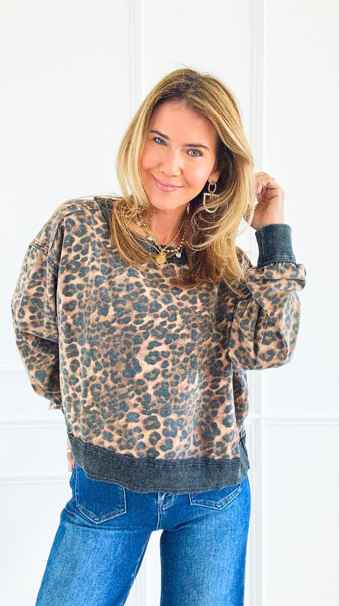 Wild Streak Knit Sweatshirt-130 Long Sleeve Tops-White Birch-Coastal Bloom Boutique, find the trendiest versions of the popular styles and looks Located in Indialantic, FL