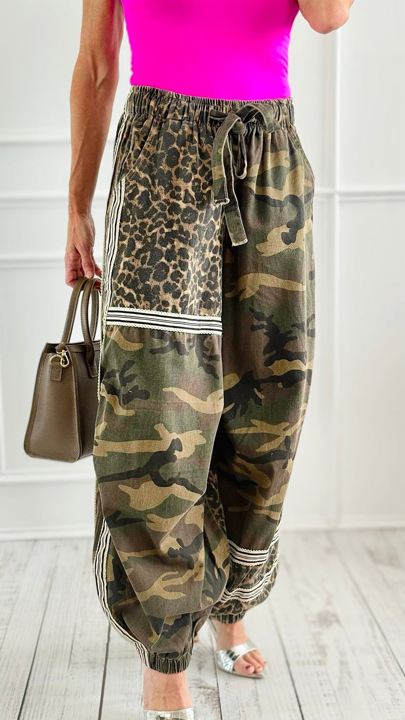 Wild Terrain Patchwork Pants - Olive Camo-170 Bottoms-POL-Coastal Bloom Boutique, find the trendiest versions of the popular styles and looks Located in Indialantic, FL