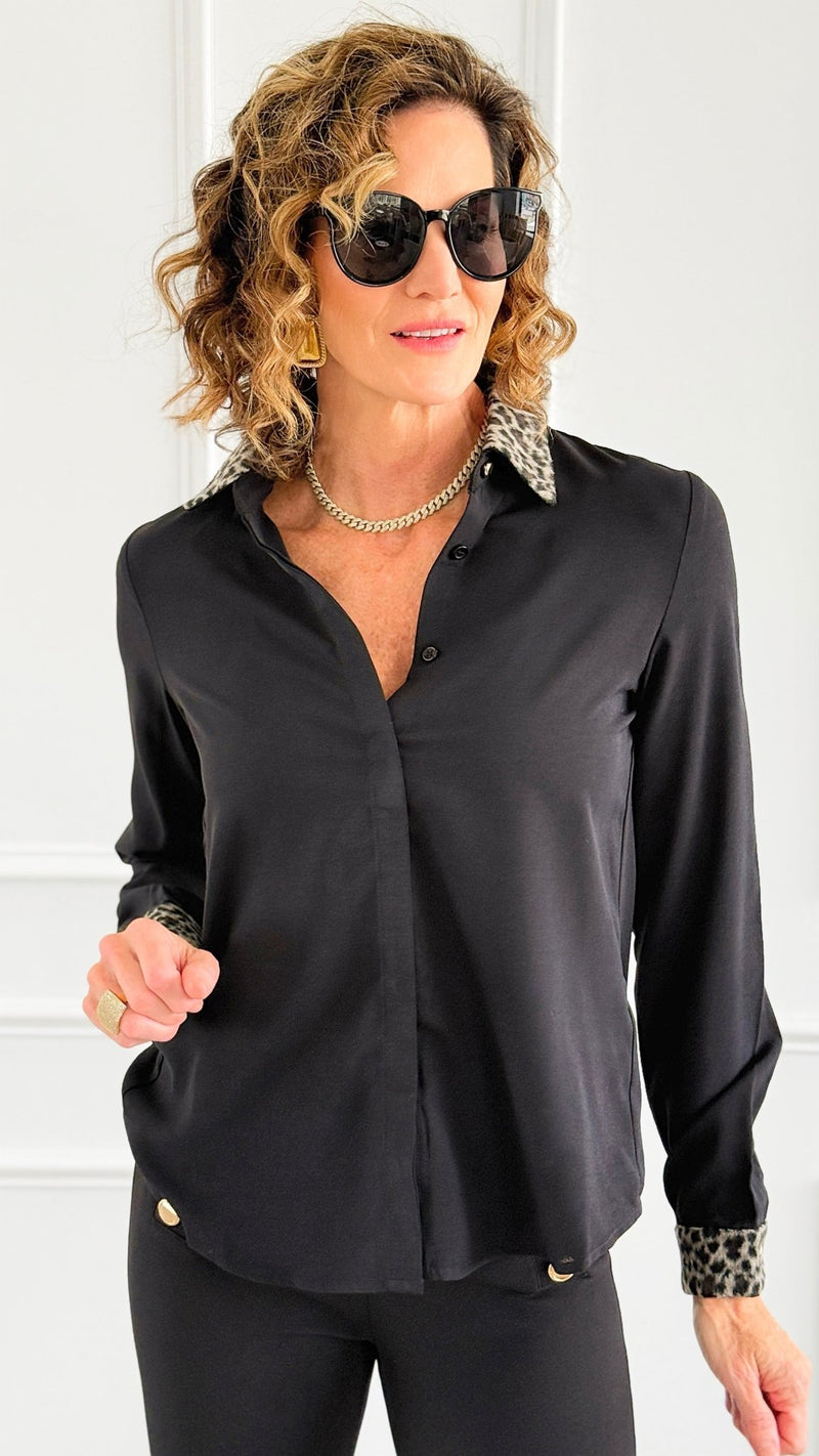 Wild Whisper Button Down Top-Black-130 Long Sleeve Tops-Must Have-Coastal Bloom Boutique, find the trendiest versions of the popular styles and looks Located in Indialantic, FL
