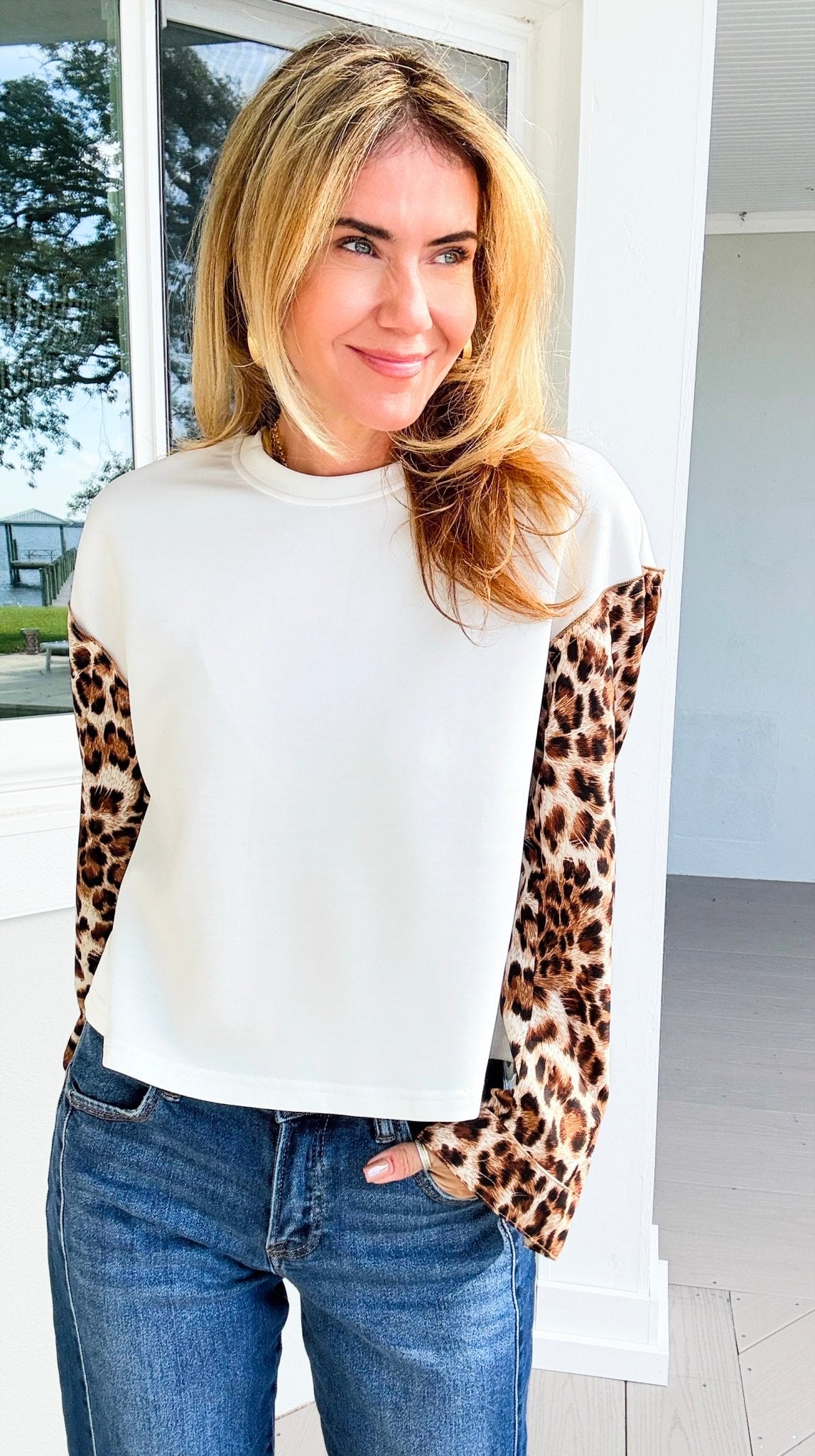 Wild Whisper Contrast Sleeve Top