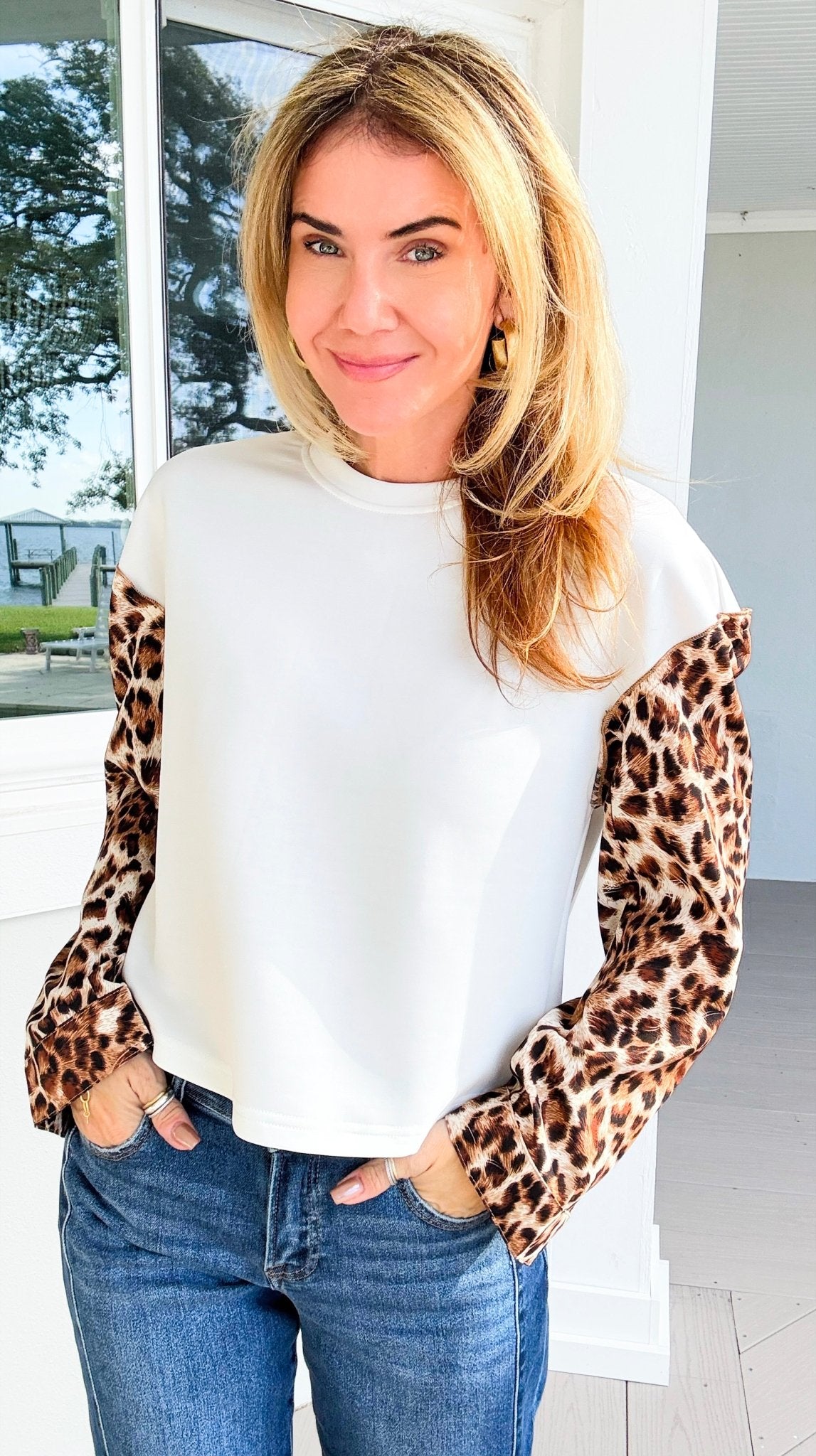 Wild Whisper Contrast Sleeve Top