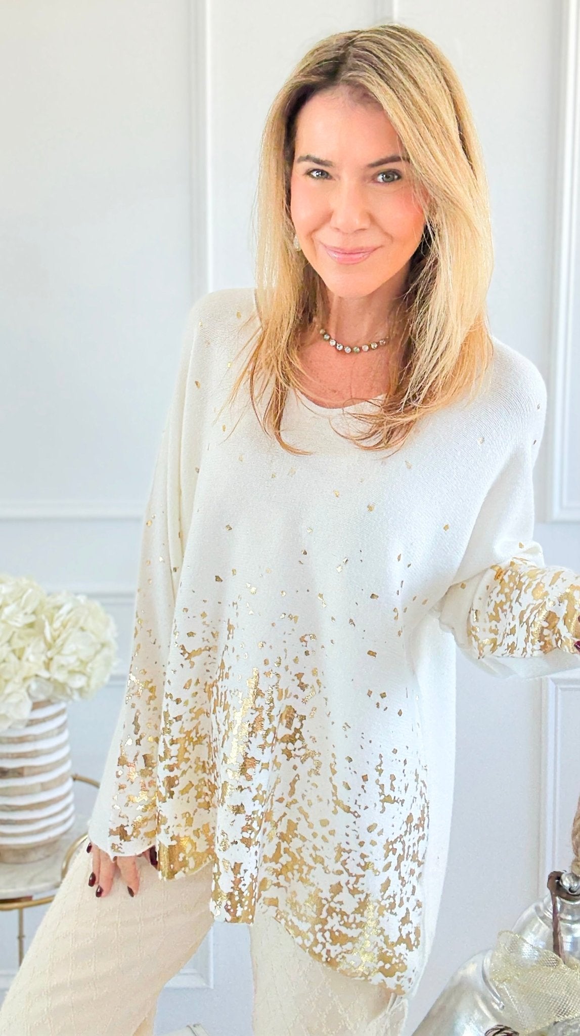 Winter Glow V-Neck Italian Knit Sweater-140 Sweaters-Italianissimo-Coastal Bloom Boutique, find the trendiest versions of the popular styles and looks Located in Indialantic, FL
