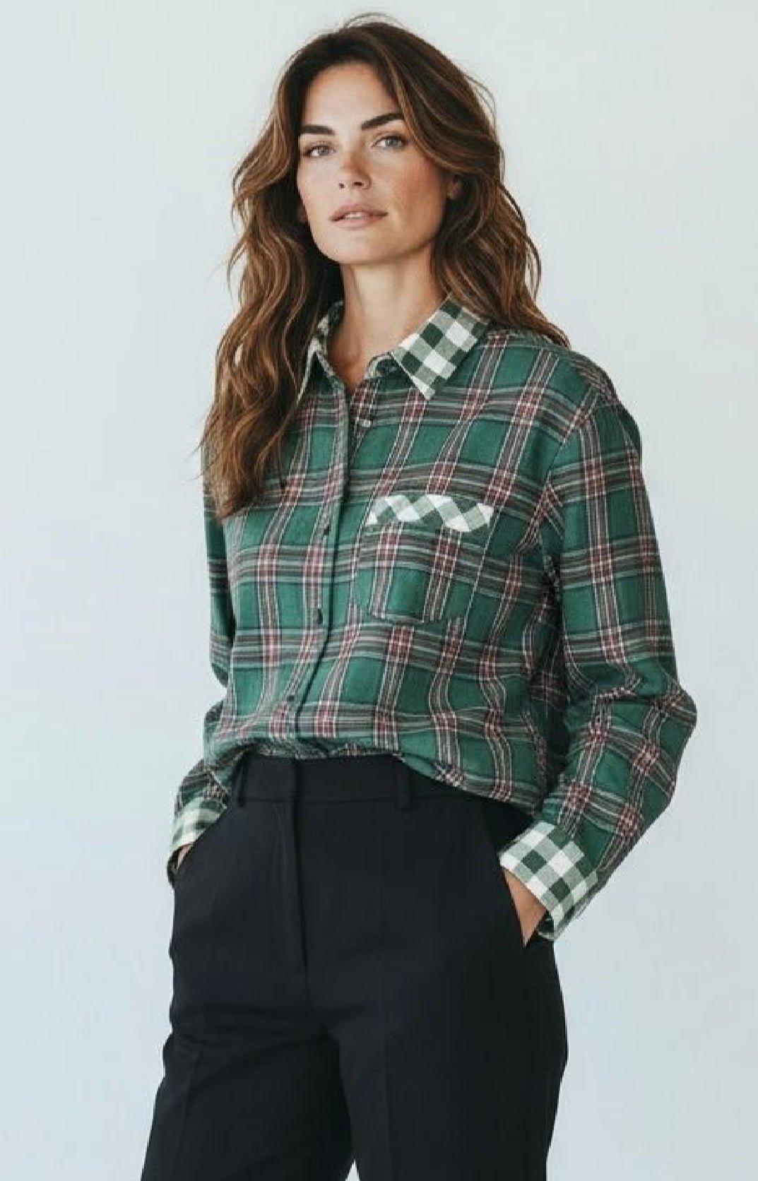 Winter Tales Button Down Top - Hunter Green