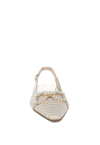 Woven Pearl Detail Slingback Flats