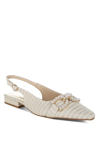 Woven Pearl Detail Slingback Flats