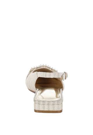 Woven Pearl Detail Slingback Flats