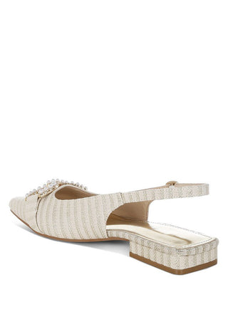 Woven Pearl Detail Slingback Flats