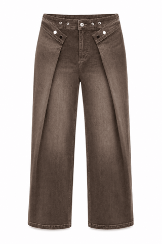 Wrap Detail Denim Pants- Brown