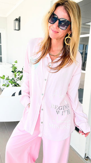 Written In Love Italian Button Top- Light Pink