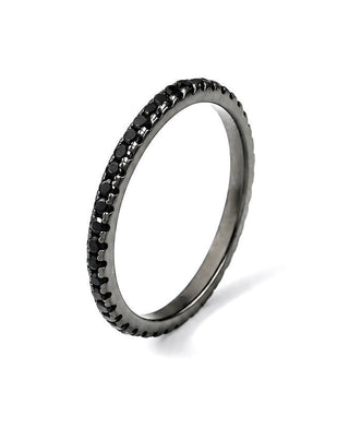 XS Thin Sterling Silver Eternity CZ Ring - Black