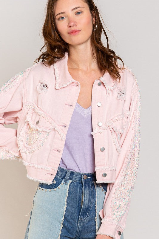 Pretty in Pink Denim Jacket-160 Jackets-pol-Coastal Bloom Boutique, find the trendiest versions of the popular styles and looks Located in Indialantic, FL