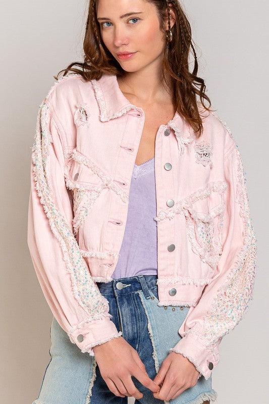 Pretty in Pink Denim Jacket-160 Jackets-pol-Coastal Bloom Boutique, find the trendiest versions of the popular styles and looks Located in Indialantic, FL