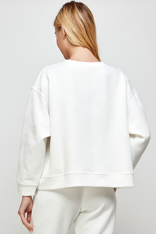 Taylor Textured Sweatshirt - White-130 Long Sleeve Tops-See and Be Seen-Coastal Bloom Boutique, find the trendiest versions of the popular styles and looks Located in Indialantic, FL