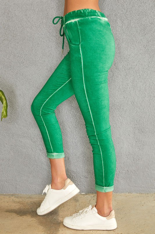 Italian Acid Wash Kelly Green Pants-180 Joggers-Venti6-Coastal Bloom Boutique, find the trendiest versions of the popular styles and looks Located in Indialantic, FL