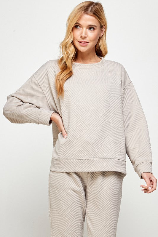Taylor Textured Sweatshirt - Oatmeal-130 Long Sleeve Tops-See and Be Seen-Coastal Bloom Boutique, find the trendiest versions of the popular styles and looks Located in Indialantic, FL