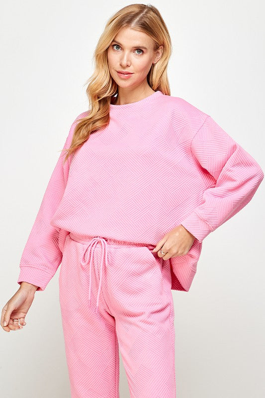 Taylor Textured Sweatshirt - Bubble Gum-130 Long Sleeve Tops-See and Be Seen-Coastal Bloom Boutique, find the trendiest versions of the popular styles and looks Located in Indialantic, FL