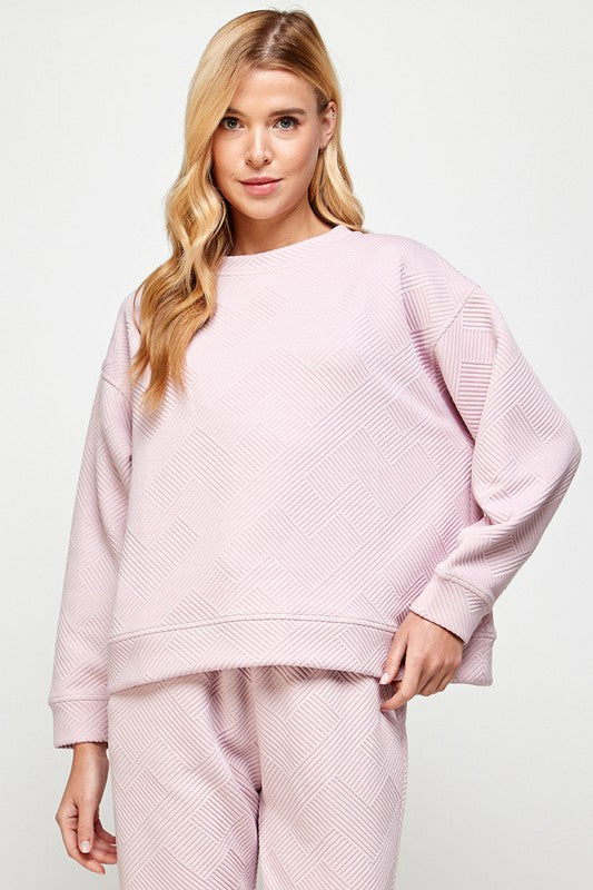 Taylor Textured Sweatshirt - Blush-130 Long Sleeve Tops-See and Be Seen-Coastal Bloom Boutique, find the trendiest versions of the popular styles and looks Located in Indialantic, FL