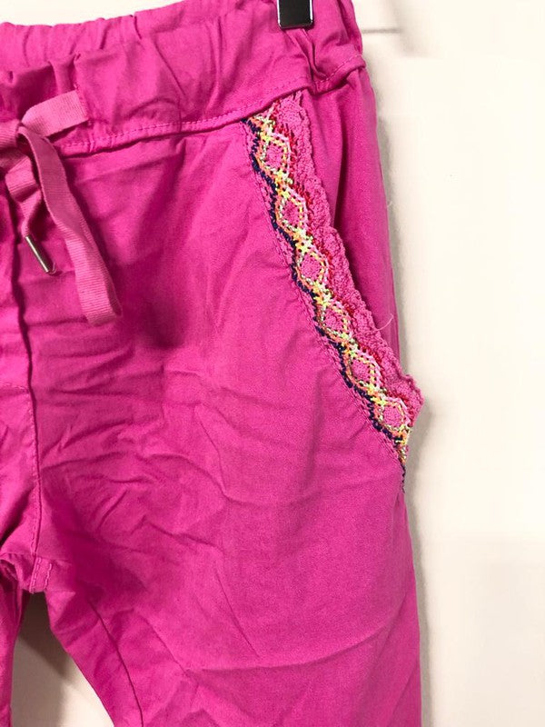 Italian Crochet Lace Trim Jogger - Fuchsia-180 Joggers-Venti6 Outlet-Coastal Bloom Boutique, find the trendiest versions of the popular styles and looks Located in Indialantic, FL
