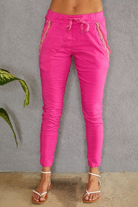 Italian Crochet Lace Trim Jogger - Fuchsia-180 Joggers-Venti6 Outlet-Coastal Bloom Boutique, find the trendiest versions of the popular styles and looks Located in Indialantic, FL