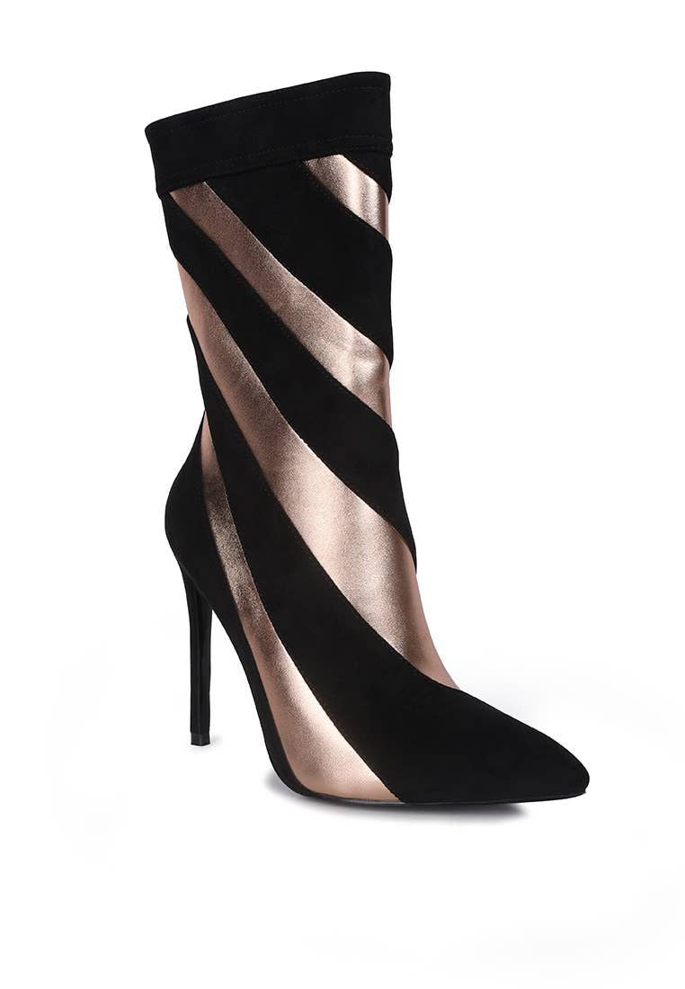 Metallic Striped Ankle Boots - Black/Rose Gold-250 Shoes-RagCompany-Coastal Bloom Boutique, find the trendiest versions of the popular styles and looks Located in Indialantic, FL
