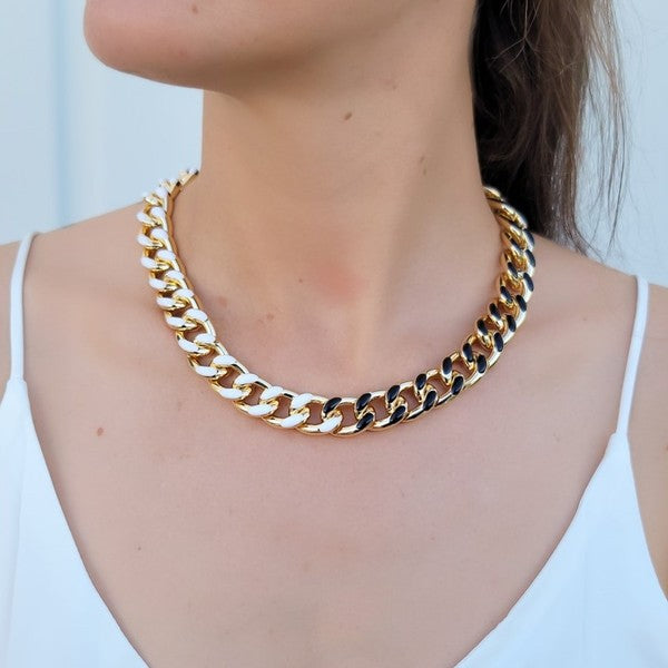 Two Tone Cuban Necklace-230 Jewelry-OMGBlings-Coastal Bloom Boutique, find the trendiest versions of the popular styles and looks Located in Indialantic, FL
