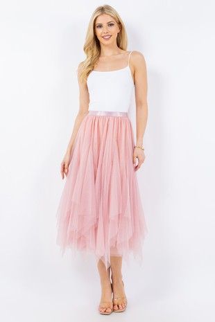 Boho Tulle Midi Skirt - Rose-170 Bottoms-TABA-Coastal Bloom Boutique, find the trendiest versions of the popular styles and looks Located in Indialantic, FL